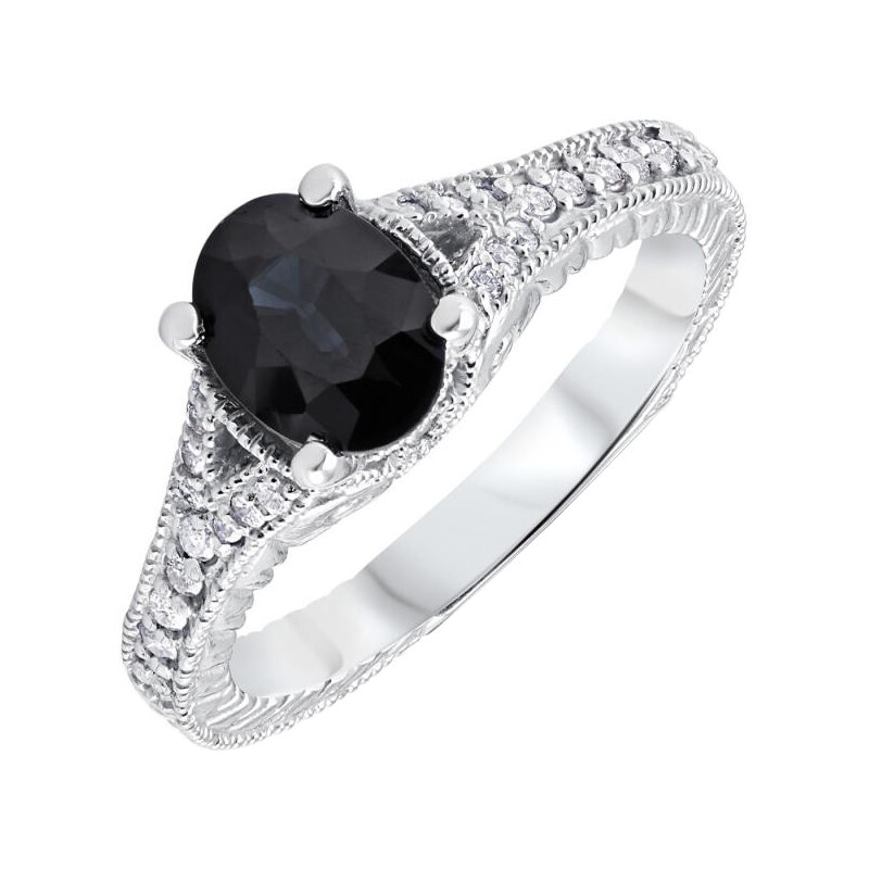 Eppi Zlatý vintage prsten s černým safírem a diamanty Kassia