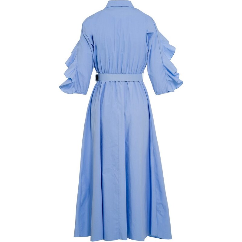 Glamorous by Glam Dámské dlouhé košilové šaty s volány - světle modrá