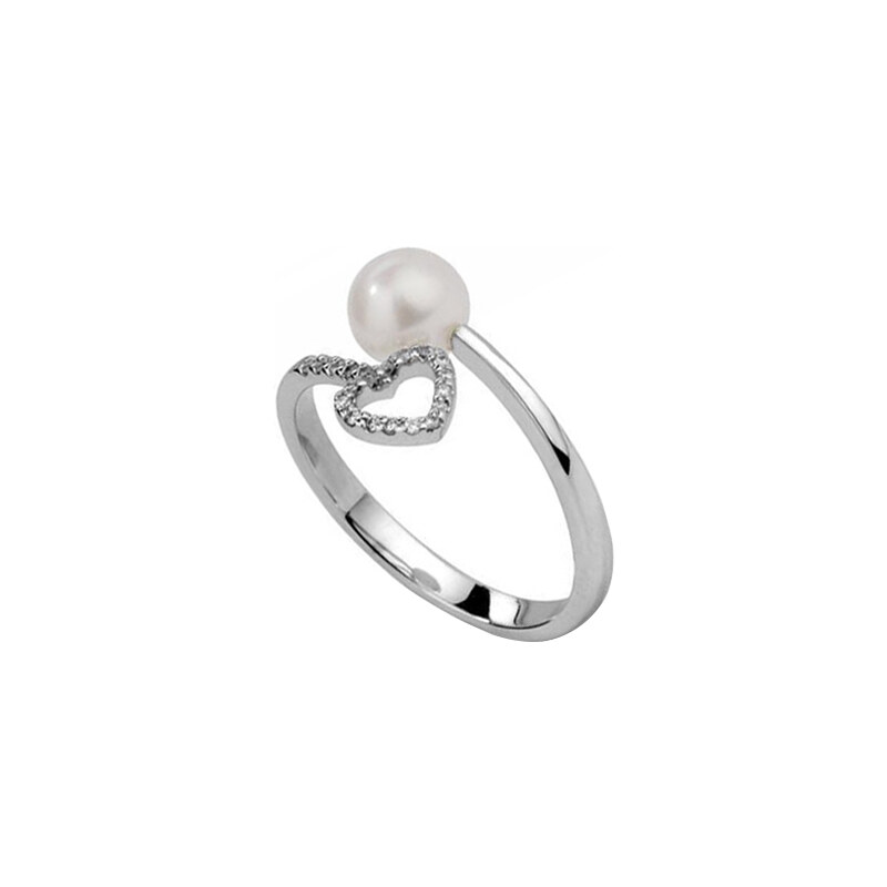 Eppi Zlatý prsten s perlou a diamantovým srdíčkem Abha