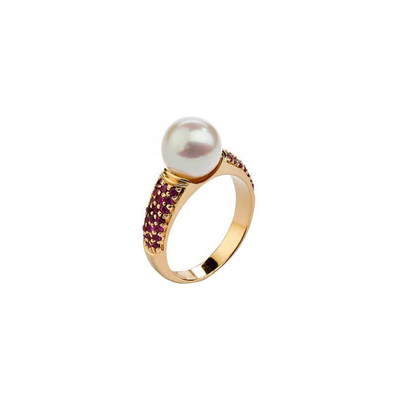 Eppi Zlatý prsten s perlou a rubíny Basanti