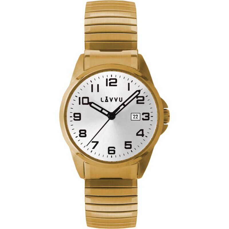 Pánské pružné hodinky LAVVU STOCKHOLM Big Gold LWM0025 s