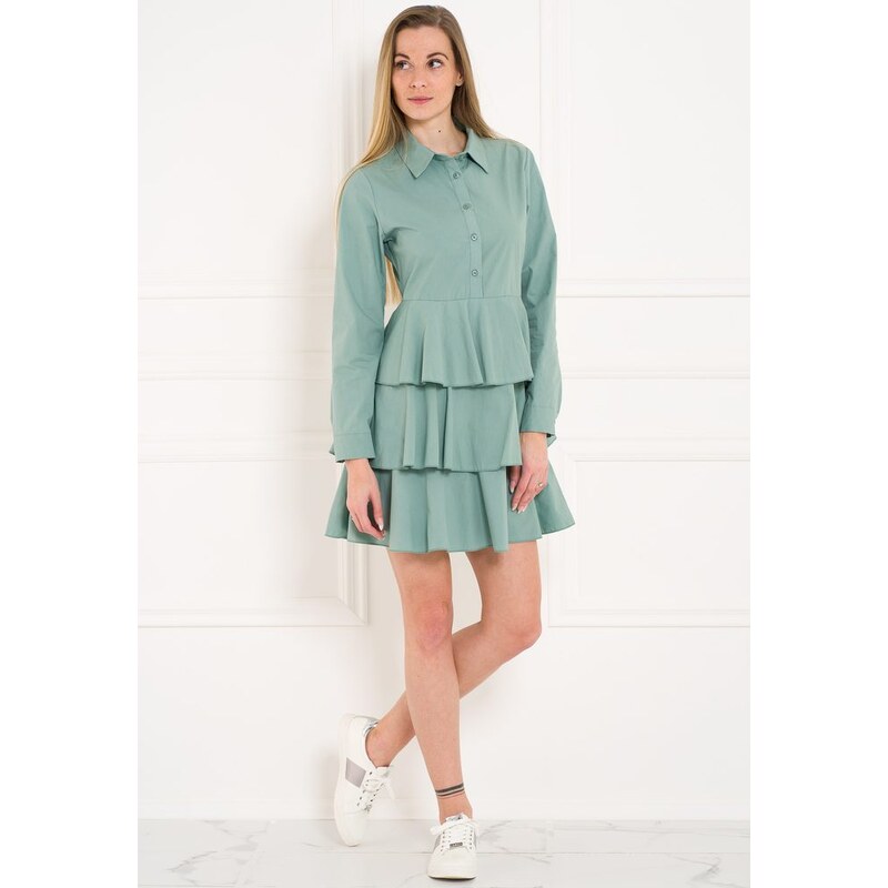 Glamorous by Glam Dámské košilové šaty s volány - zelená