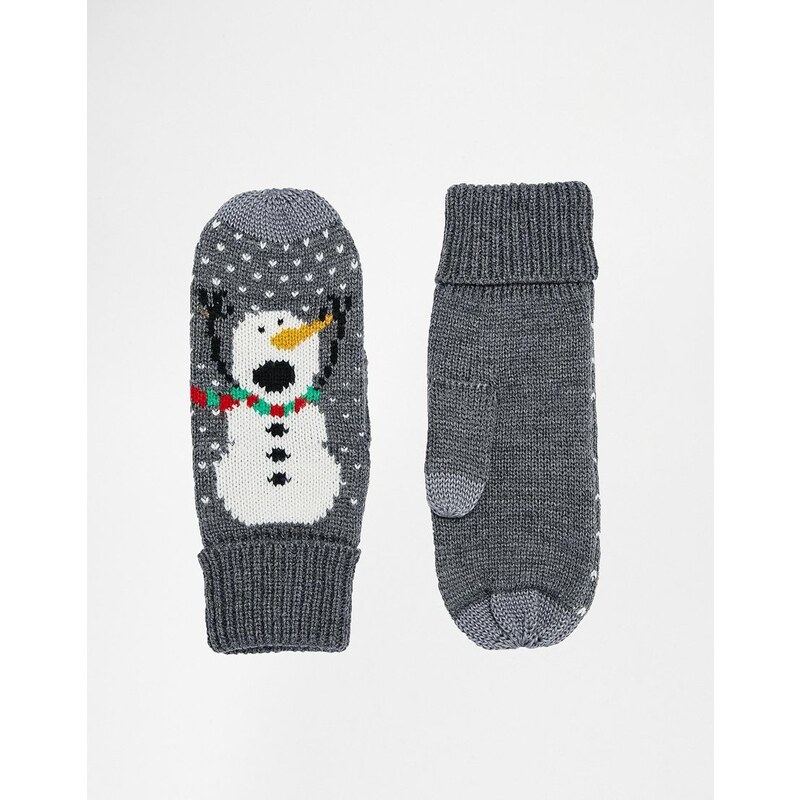 ASOS Christmas Snowman Mittens With Touch Screen Detail - Grey