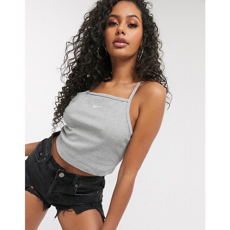 Nike high neck vest crop top in grey