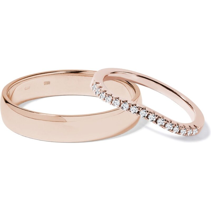 Snubní prsteny z růžového 14k zlata s diamanty KLENOTA S0447014