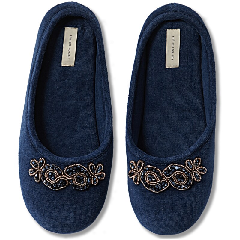 Intimissimi Chenille Slippers with Rhinestone Detail