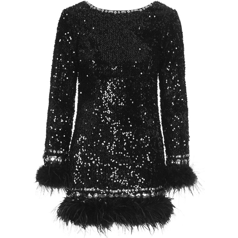 Topshop **Sequin and Feather Trim Shift Dress by Opulence