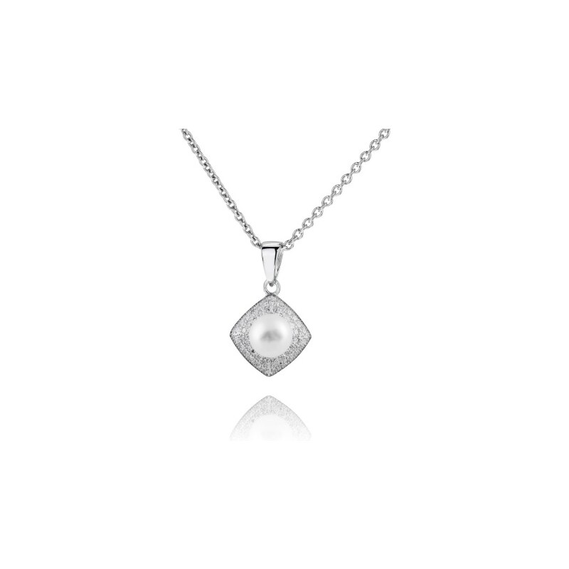 Meucci Stříbrný náhrdelník s perlou a pyramidou zirkonů