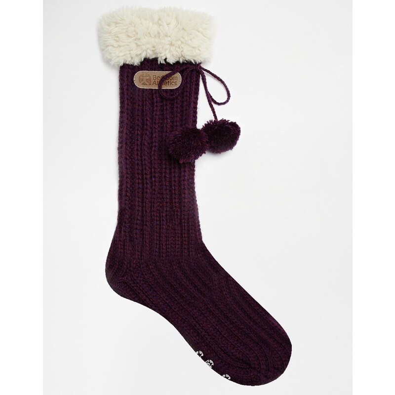 Bedroom Athletics Geena Faux Fur Trimmed Purple Slipper Socks - Purple