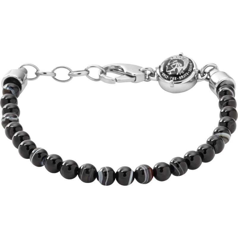 DIESEL Náramek Beaded Studs černá / stříbrná
