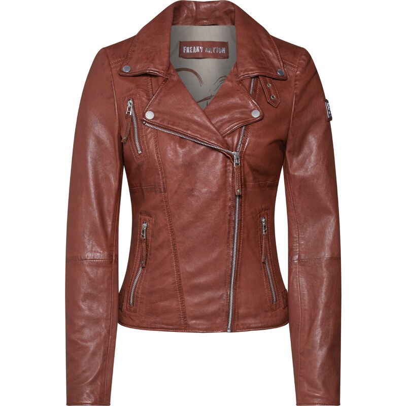 FREAKY NATION Přechodná bunda Bikerprincess hnědá / stříbrná 43417009