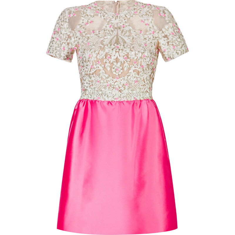 Valentino Silk Embellished Bodice Dress in Ivory and Pink