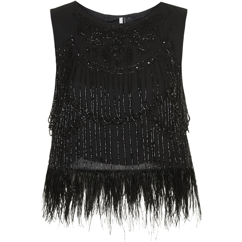 Topshop Limited Edition Feather and Bead Shell Top