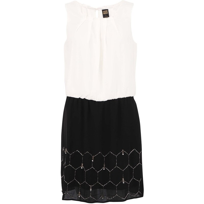 Černo-bílé šaty se vzorovanou sukní Vero Moda Webs