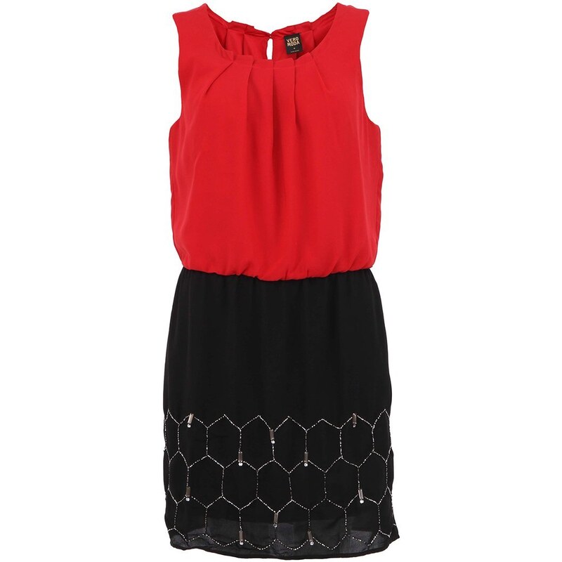 Červeno-černé šaty se vzorovanou sukní Vero Moda Webs