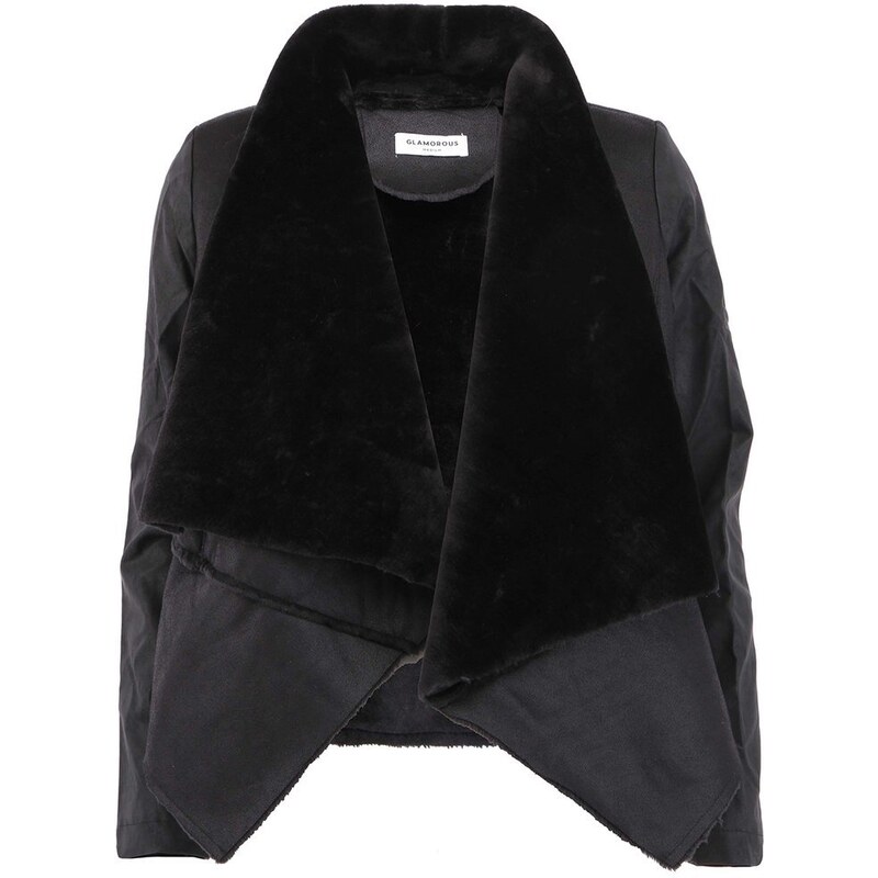 Černá koženková bunda s výrazným límcem Glamorous