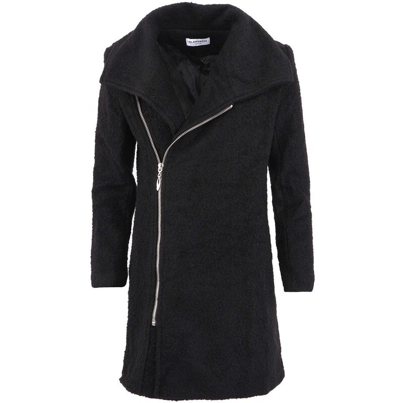 Černý kabát s asymetrickým zapínáním Glamorous