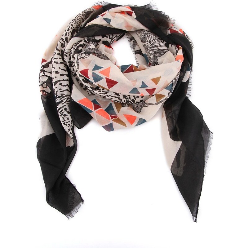 Černo-krémový šátek s barevnými vzory Vero Moda Milan