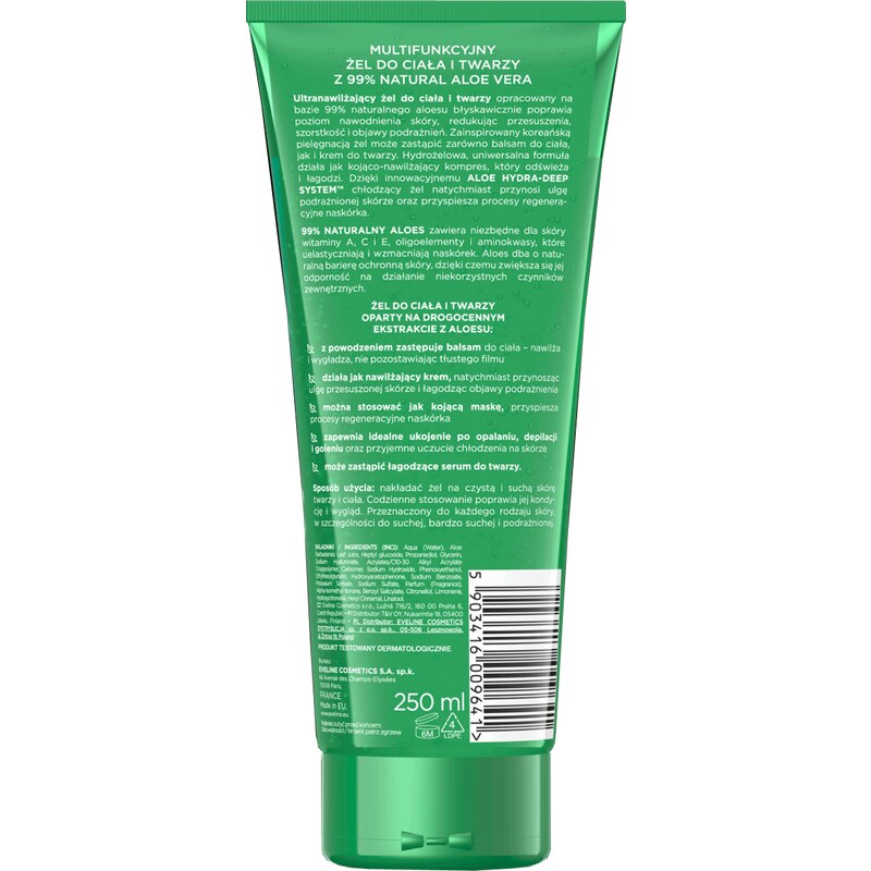 Eveline cosmetics Natural Aloe vera Multifunkční gel na tvář i tělo 250 ml