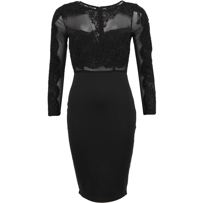 Černé zdobné šaty s dlouhým rukávem AX Paris