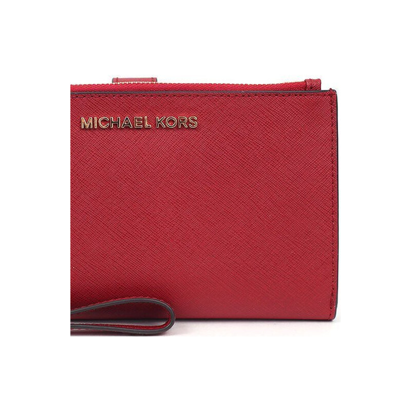 Michael Kors Jet Set Double Zip Phone Wallet Wristlet Scarlet Flame