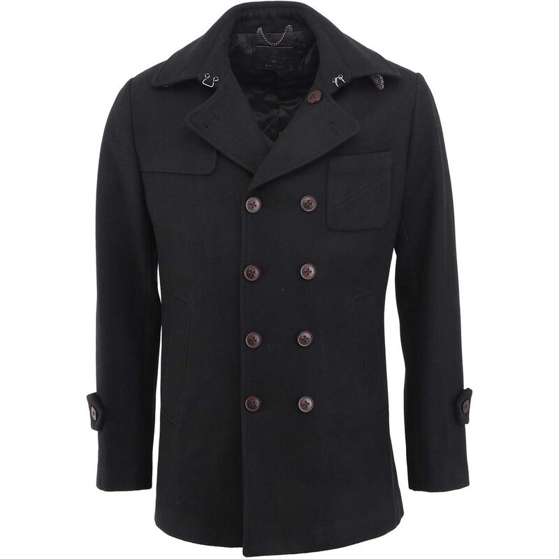 Černý dvouřadý kabát Bertoni