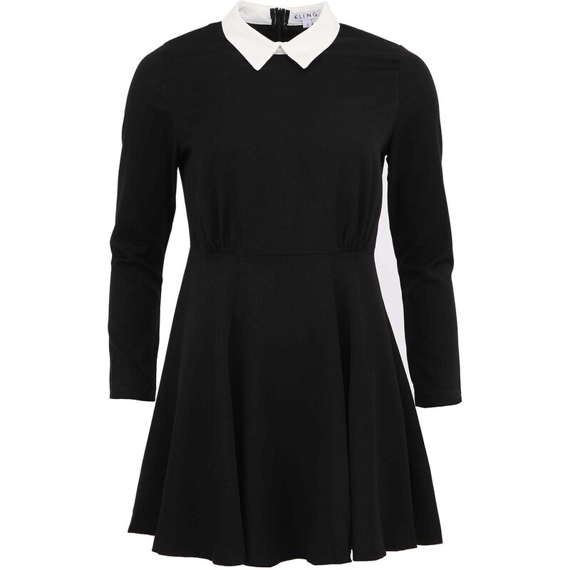 Černé minimalistické šaty s bílým límečkem Kling Lorette