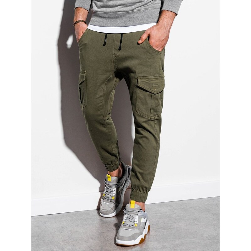 Ombre Clothing Trendové olivové joggery P886