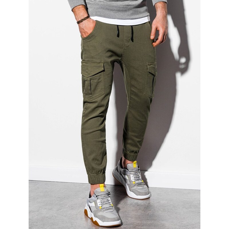 Ombre Clothing Trendové olivové joggery P886