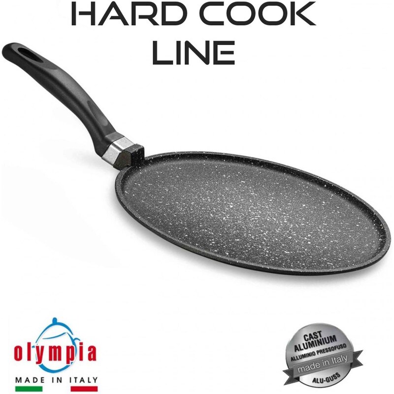 Olympia Zanetti plochá pánev HARD COOK Ø 30 cm z litého hliníku s minerálním kameninovým povrchem+vysoká skleněná poklička