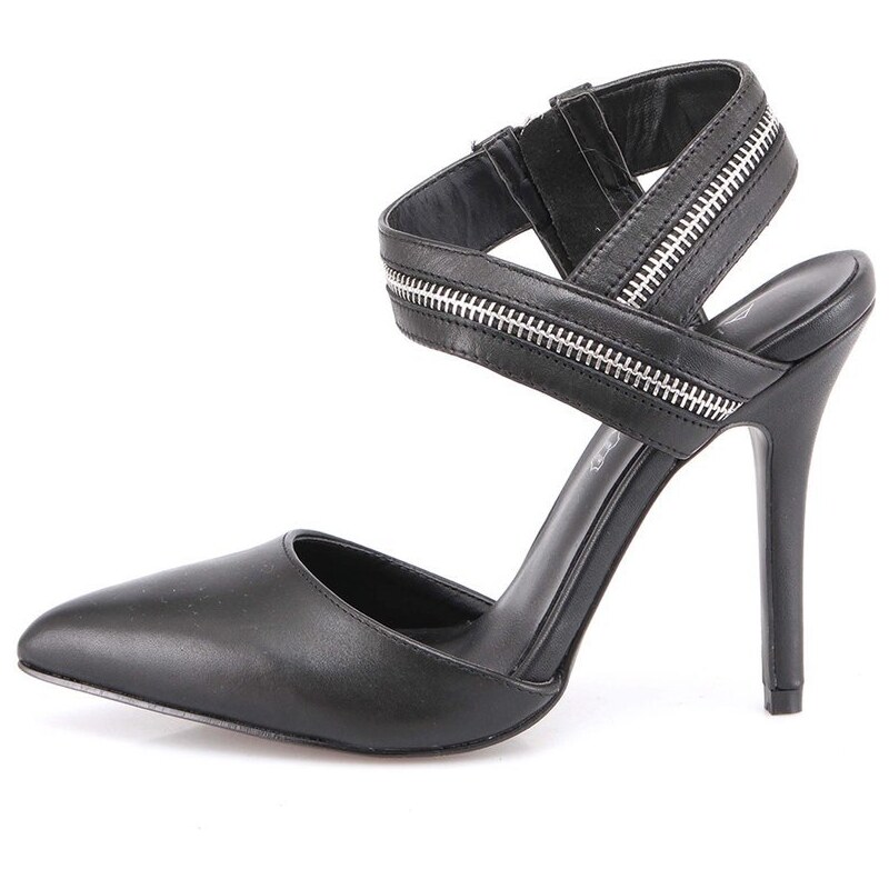 Černé dámské kožené páskové boty na podpatku ALDO Harrup