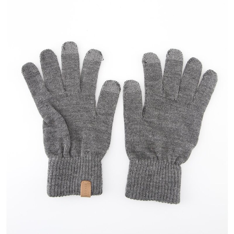 Světle šedé pánské zimní rukavice Selected Leth