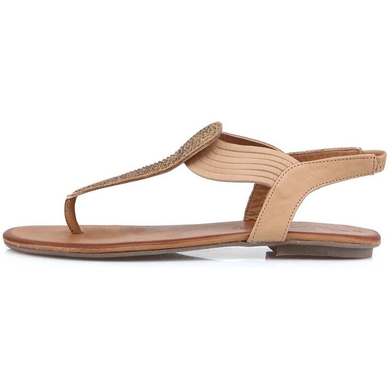 Béžové kožené sandálky s kamínky Tamaris Luna