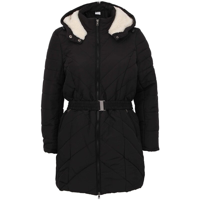 Černý zimní kabát s kapucí JUNAROSE Laya