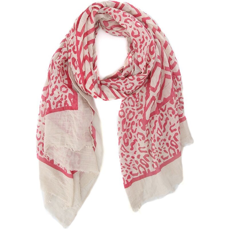 Bílo-růžový šátek INVUU London se vzorem