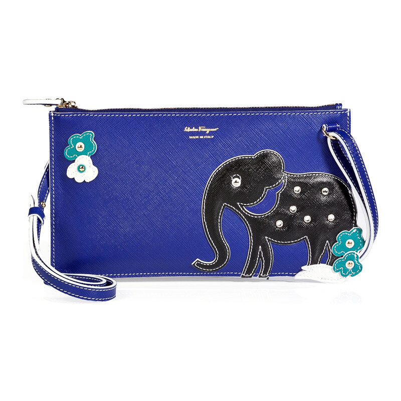 Salvatore Ferragamo Leather Clutch with Elephant Applique