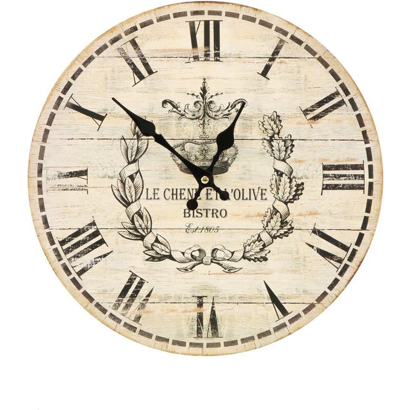 Dřevěné vintage hodiny v béžové barvě Dakls