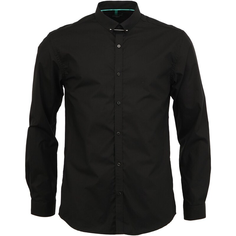 Pánská černá košile Selected Bar s kovovu sponou na límečku