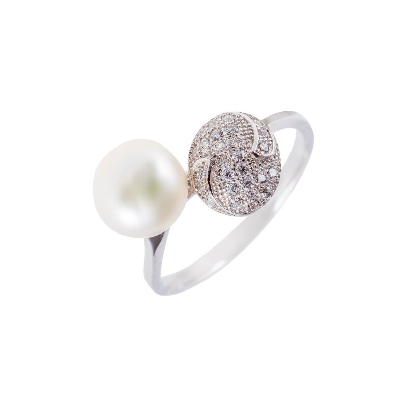 Meucci Moderní stříbrný prsten s perlou a mikrozirkony