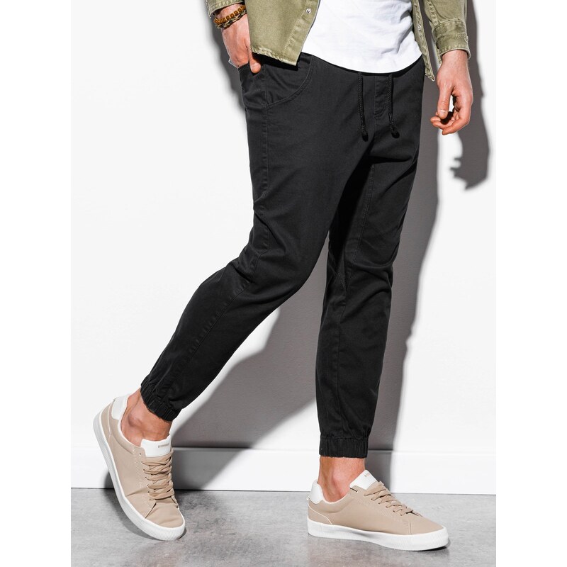 Ombre Clothing Pánské plátěné jogger kalhoty Jordie černé P885