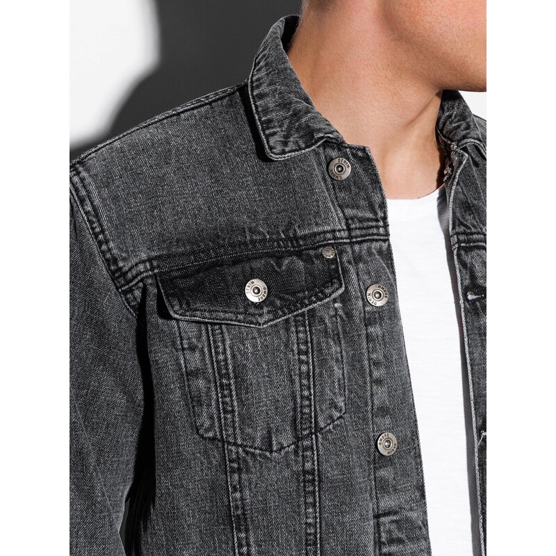 Ombre Clothing Pánská džínová bunda katana - černá V3 OM-JADJ-0123