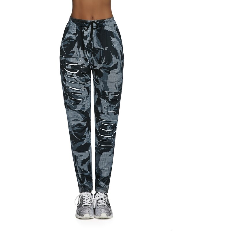 Bas Bleu YANK women's camo sweatpants with decorative cuts