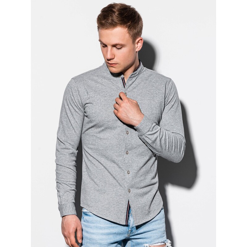 Ombre Clothing Pánská pletená košile s dlouhým rukávem - šedá V5 K542