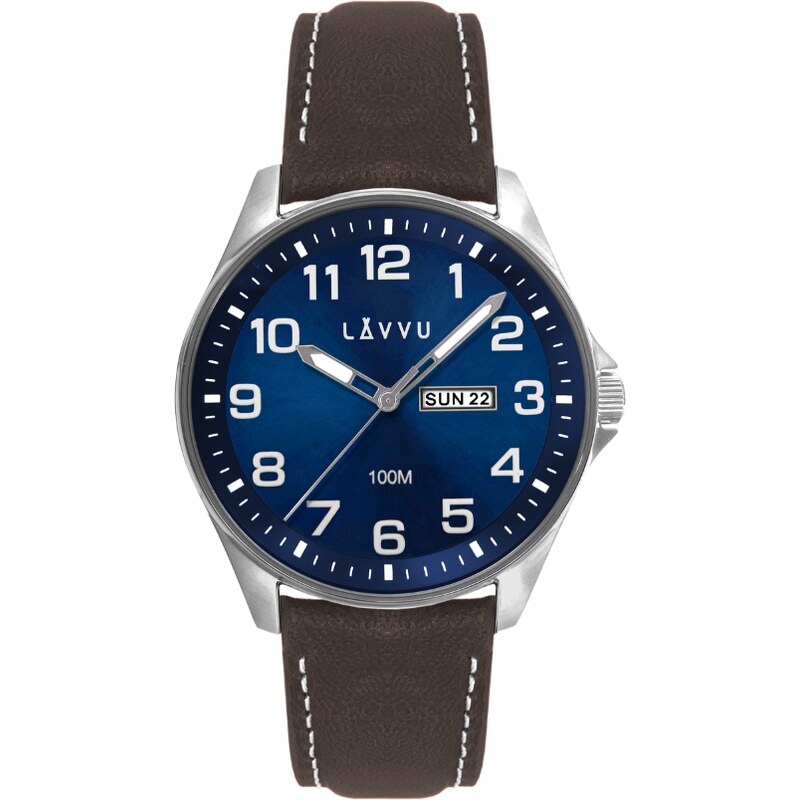 Ocelové pánské hodinky LAVVU BERGEN Blue / Top Grain Leather se