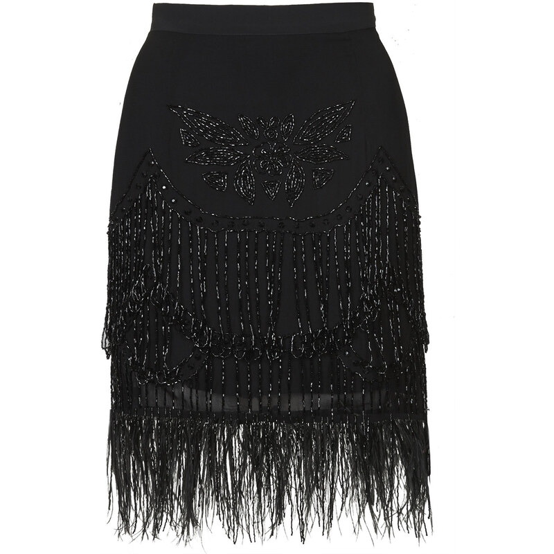 Topshop Limited Edition Beaded Feather Hem Skirt
