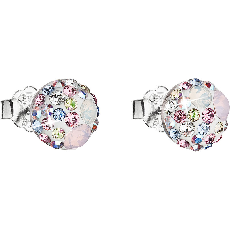 Stříbrné náušnice pecka s krystaly Swarovski růžové kulaté 31136