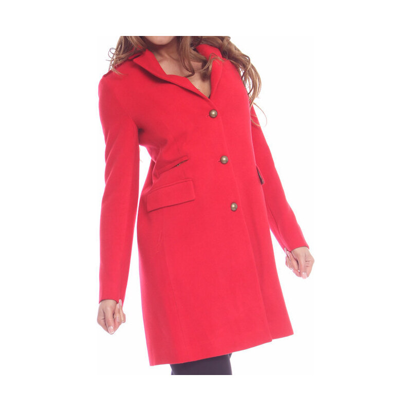Dámský červený kabát s měděnými knoflíky Vera Ravenna