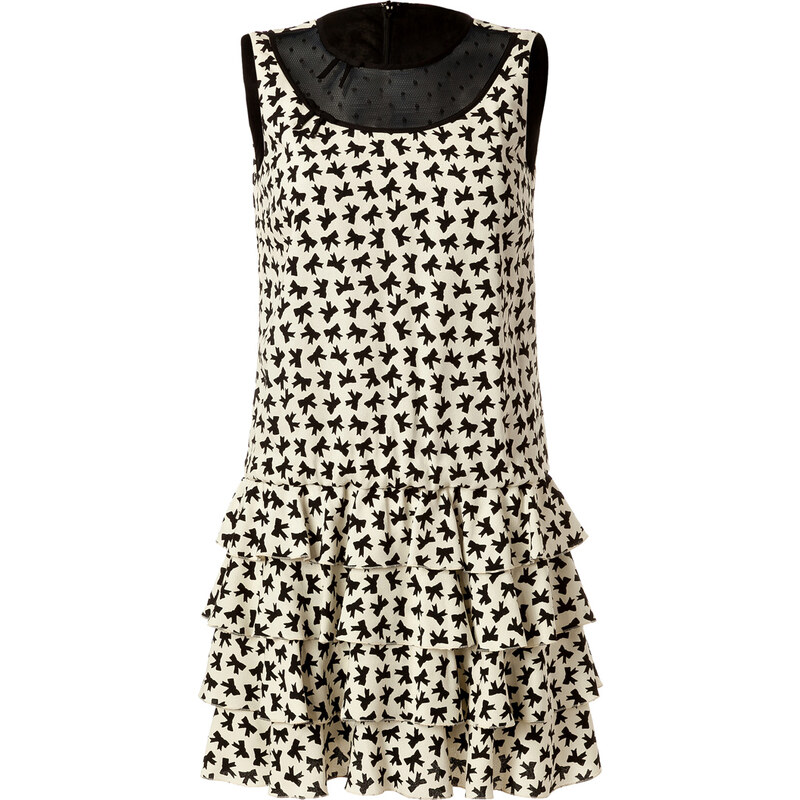RED Valentino Crepe Bow Print Dress with Tiered Ruffle Skirt