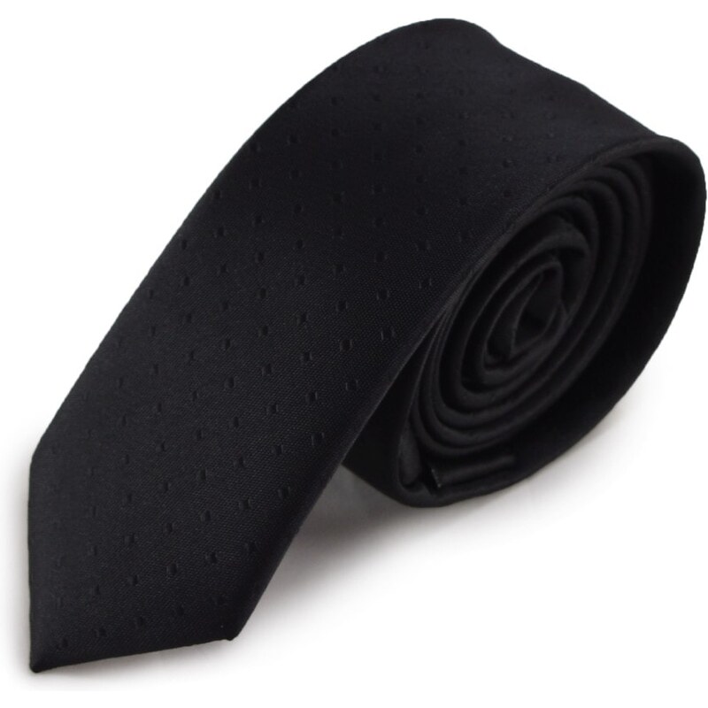 Šlajfka Černá úzká mikrovláknová kravata s decentním vzorkem