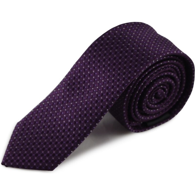 Šlajfka Fialová úzká hedvábná kravata s jemným vzorkem
